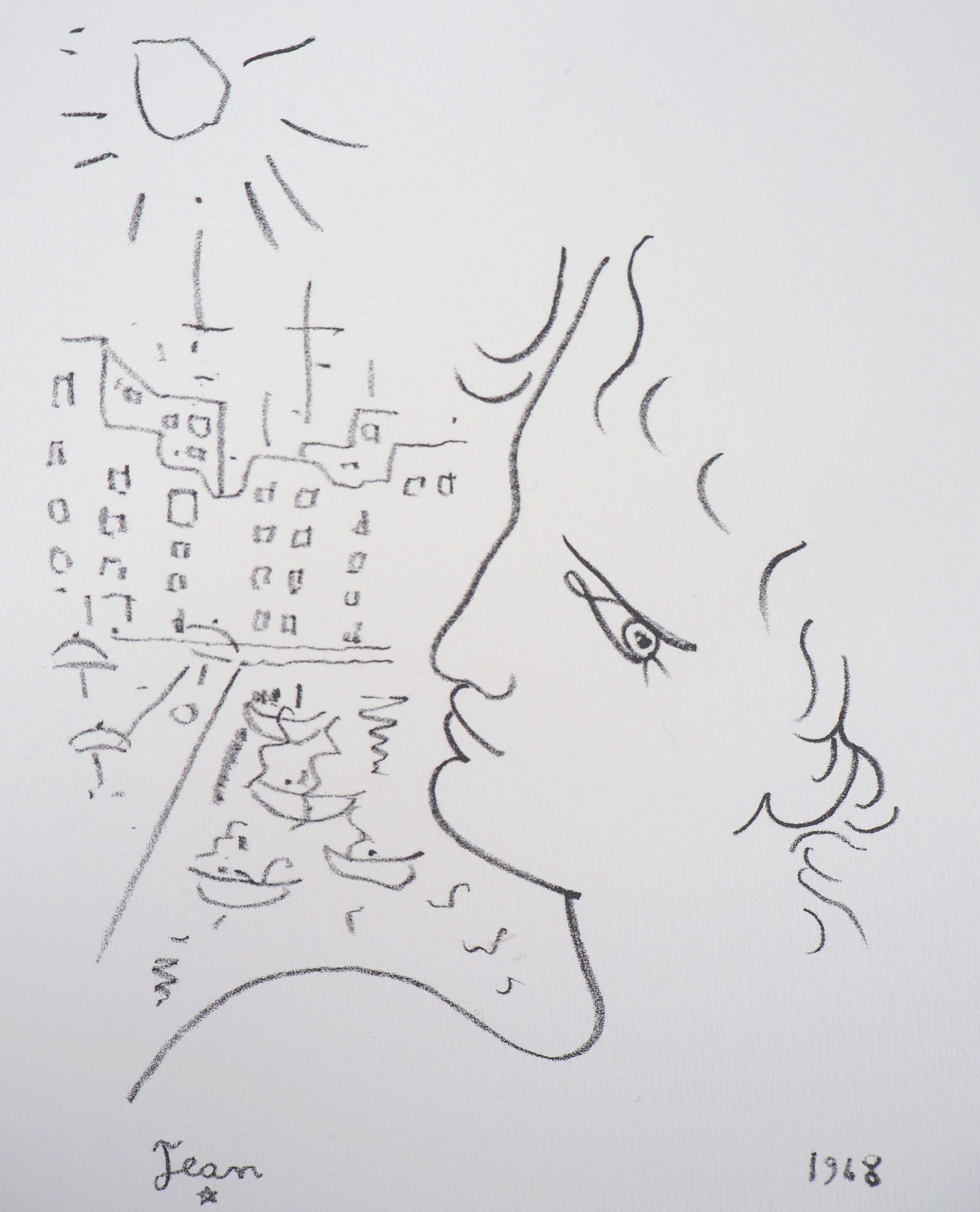 Jean COCTEAU : Venise, profil d'homme - Lithographie signée