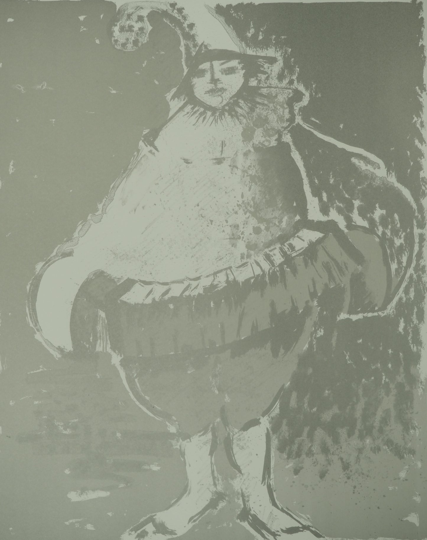 Roger CRUSAT : Le clown gris - Lithographie originale