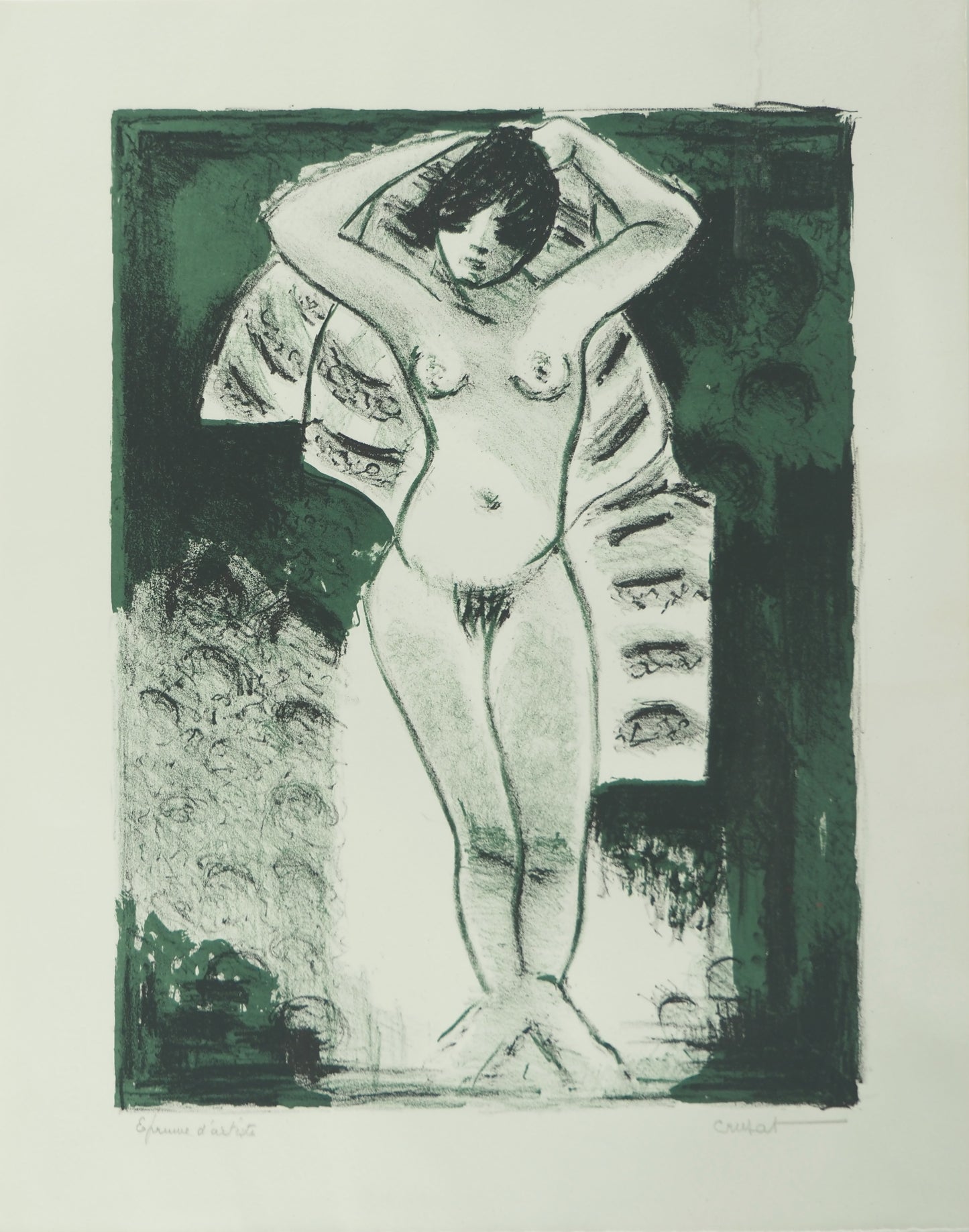 Roger CRUSAT : Nu à la serviette - Lithographie originale signée