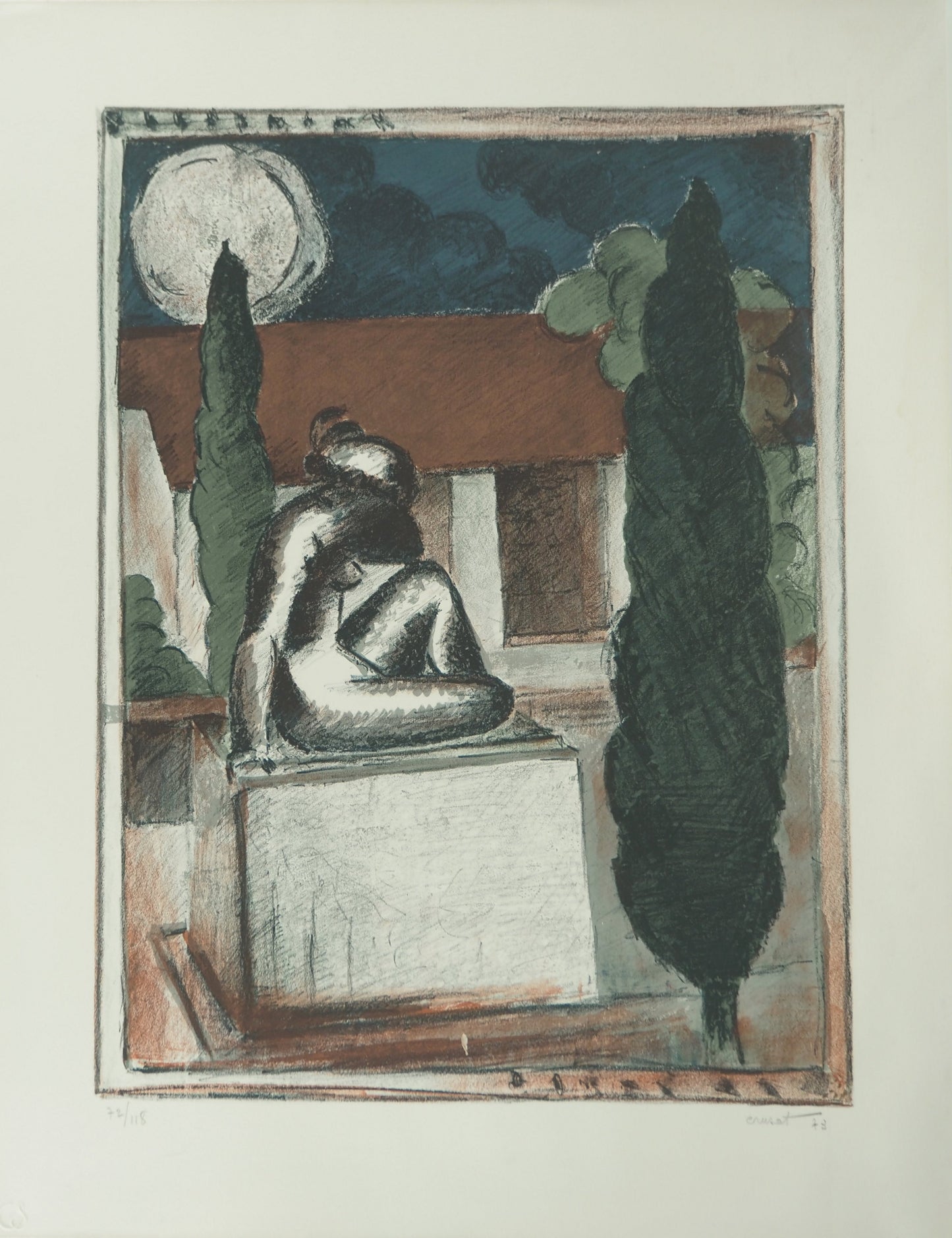 Roger CRUSAT : Paysage nocturne - Lithographie originale signée