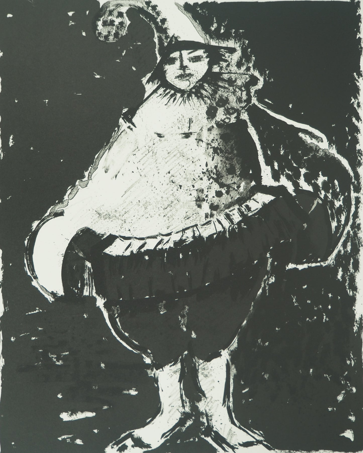 Roger CRUSAT : Clown au chapeau - Lithographie originale signée