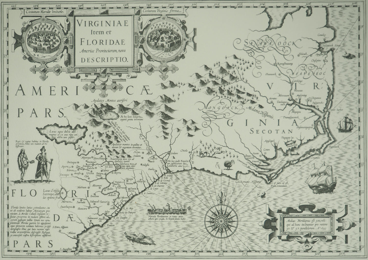 MERCATOR (Michael) & HONDIUS (Jodocus) : Carte de la Virginie et de la Floride