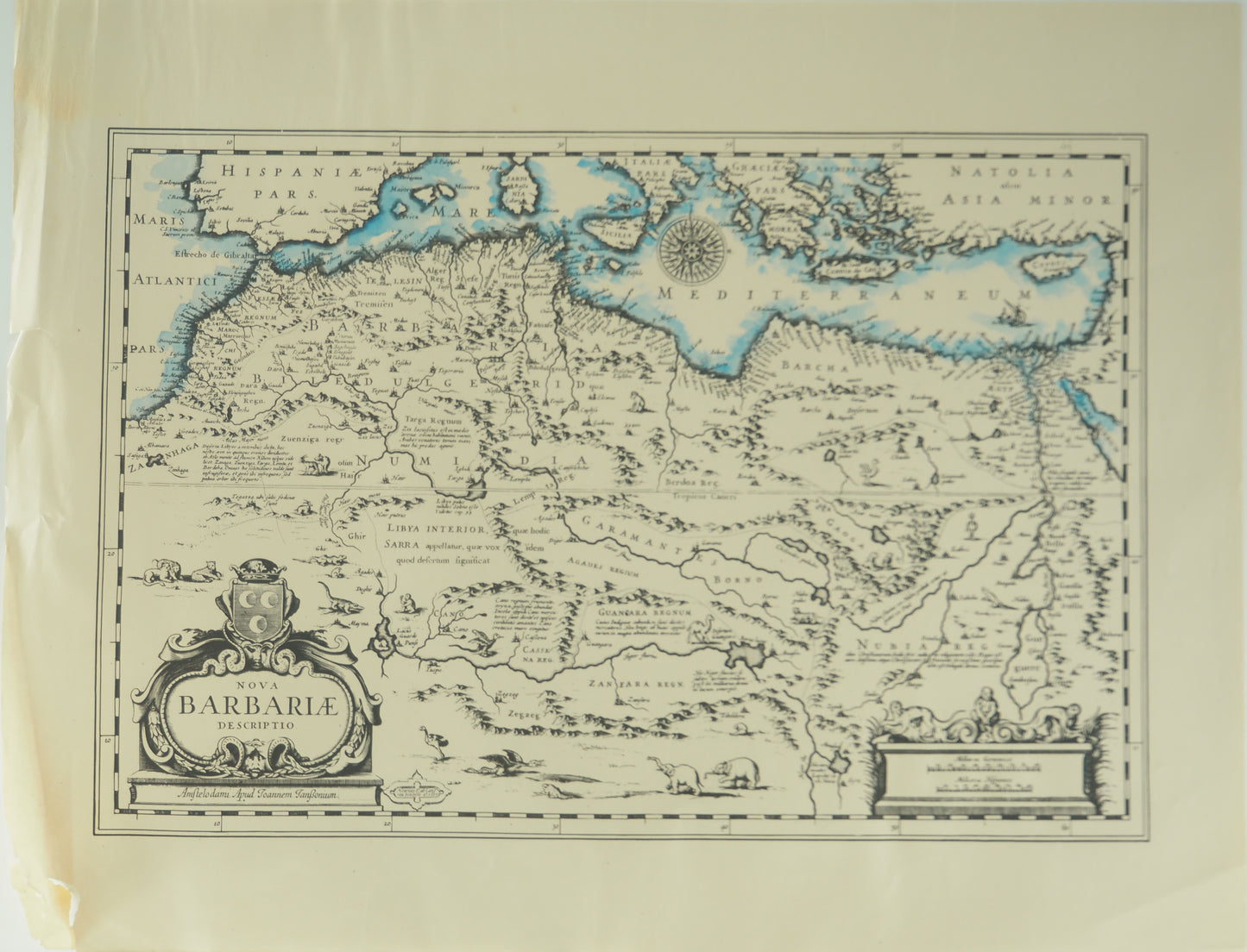 Johannes JANSSONIUS : Carte du Maghreb en couleurs