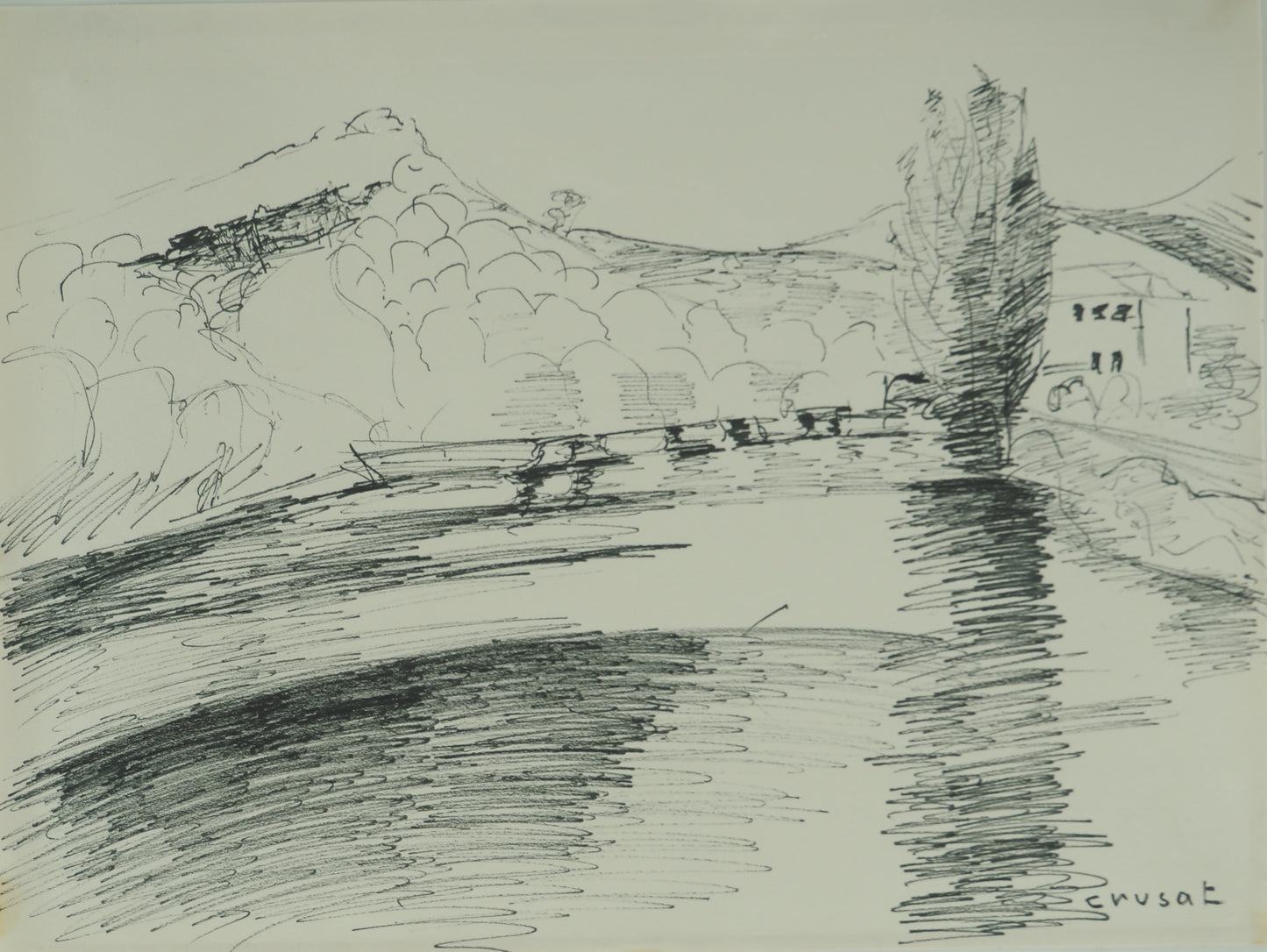 Roger CRUSAT : La vallée du Rhône - Dessin original signé