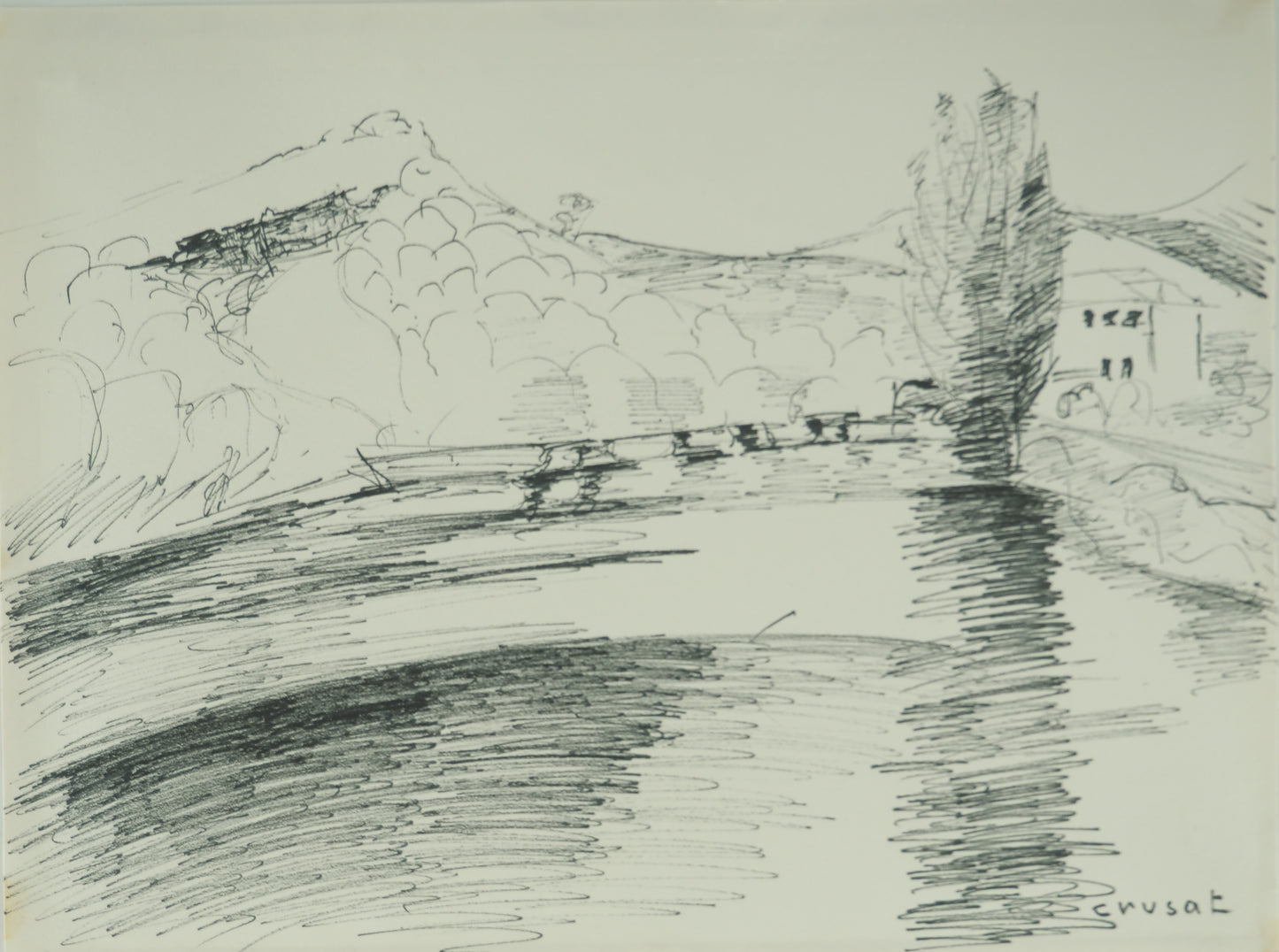 Roger CRUSAT : La vallée du Rhône - Dessin original signé