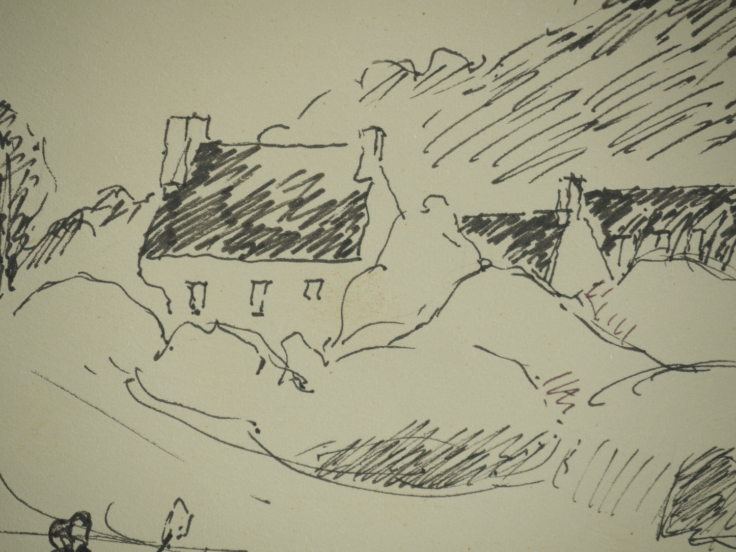 Roger CRUSAT : Le village côtier - Dessin original signé