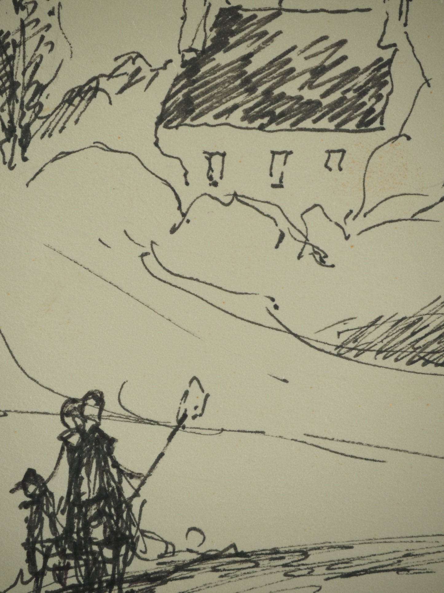 Roger CRUSAT : Le village côtier - Dessin original signé