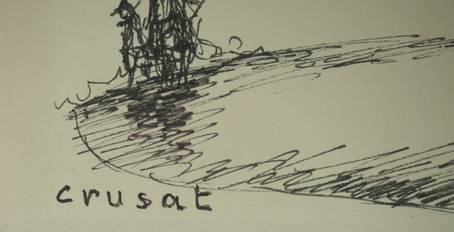 Roger CRUSAT : Le village côtier - Dessin original signé