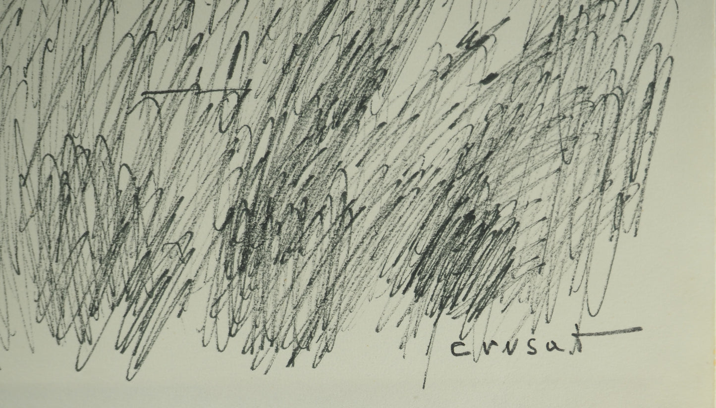 Roger CRUSAT : Barques amarrées- Dessin original signé