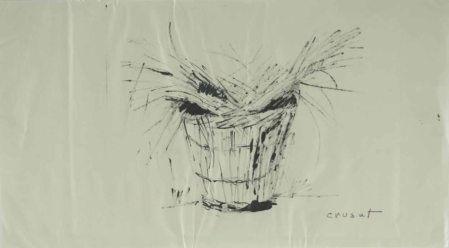 Roger CRUSAT : Le seau de paille - Dessin original signé