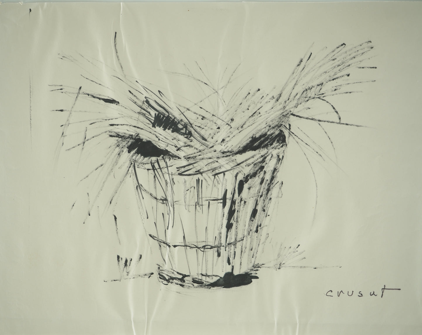 Roger CRUSAT : Le seau de paille - Dessin original signé
