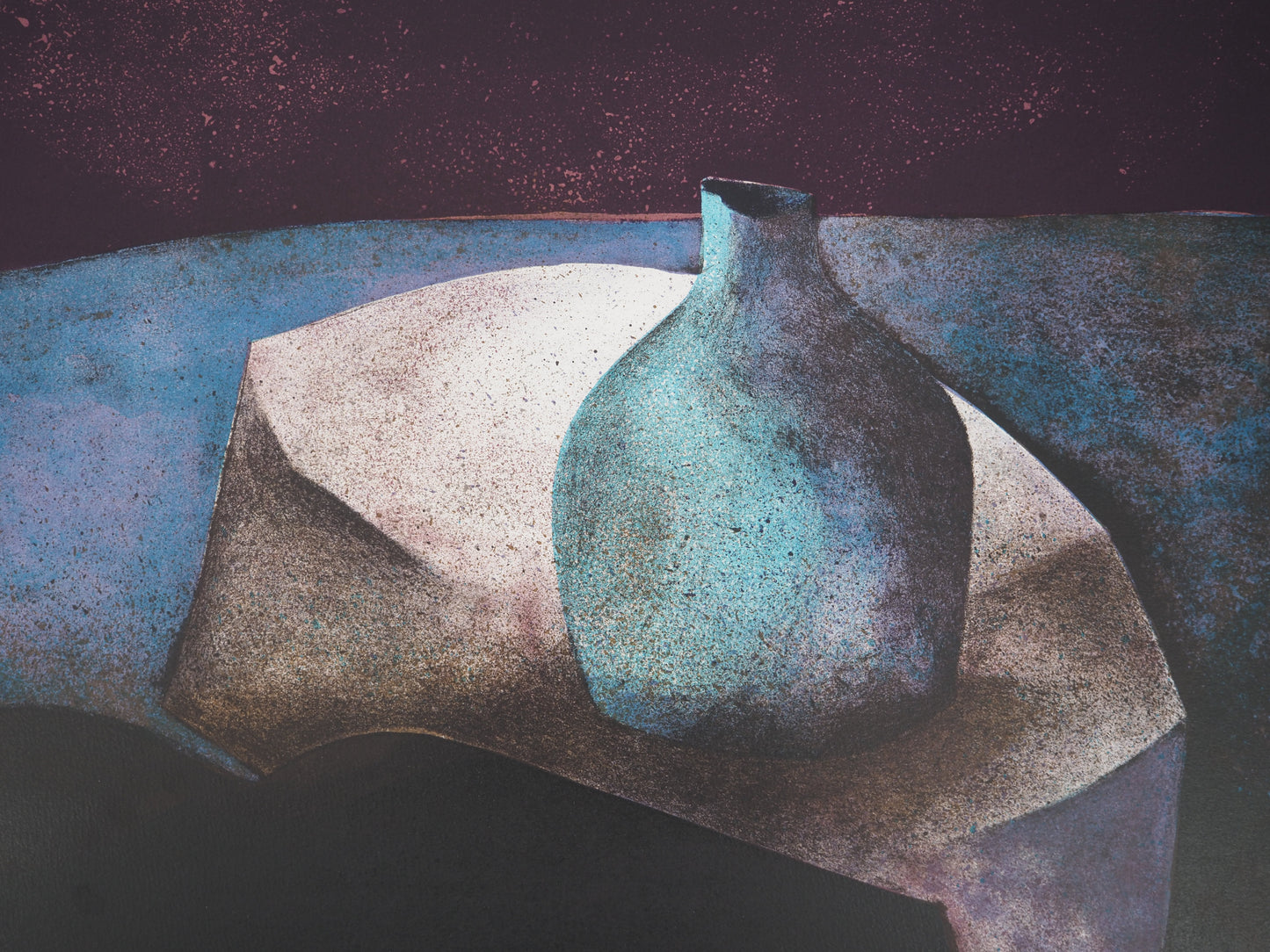 Claude GAVEAU: Still life with blue vase - Original signed lithograph, 90 copies