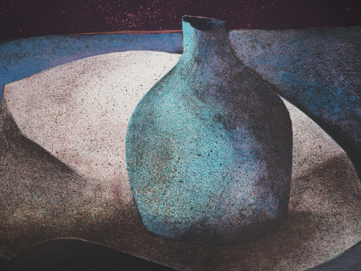 Claude GAVEAU: Still life with blue vase - Original signed lithograph, 90 copies