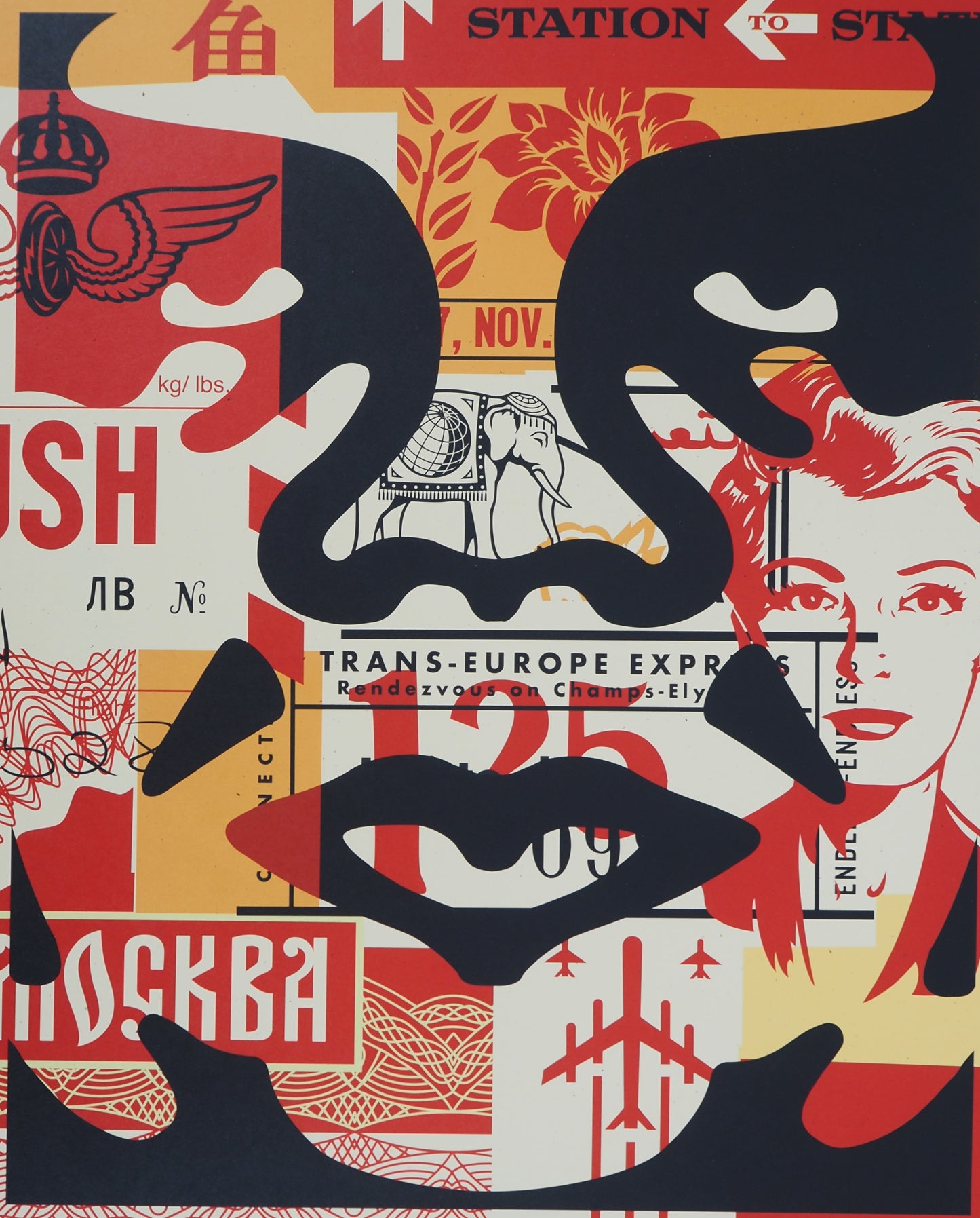 Shepard FAIREY (OBEY) : Face collage II - Lithographie originale signée
