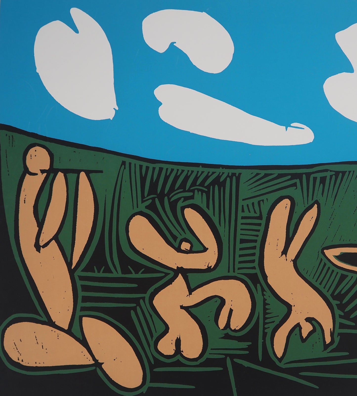 Pablo PICASSO : Bacchanale, danseurs et taureau - Linogravure
