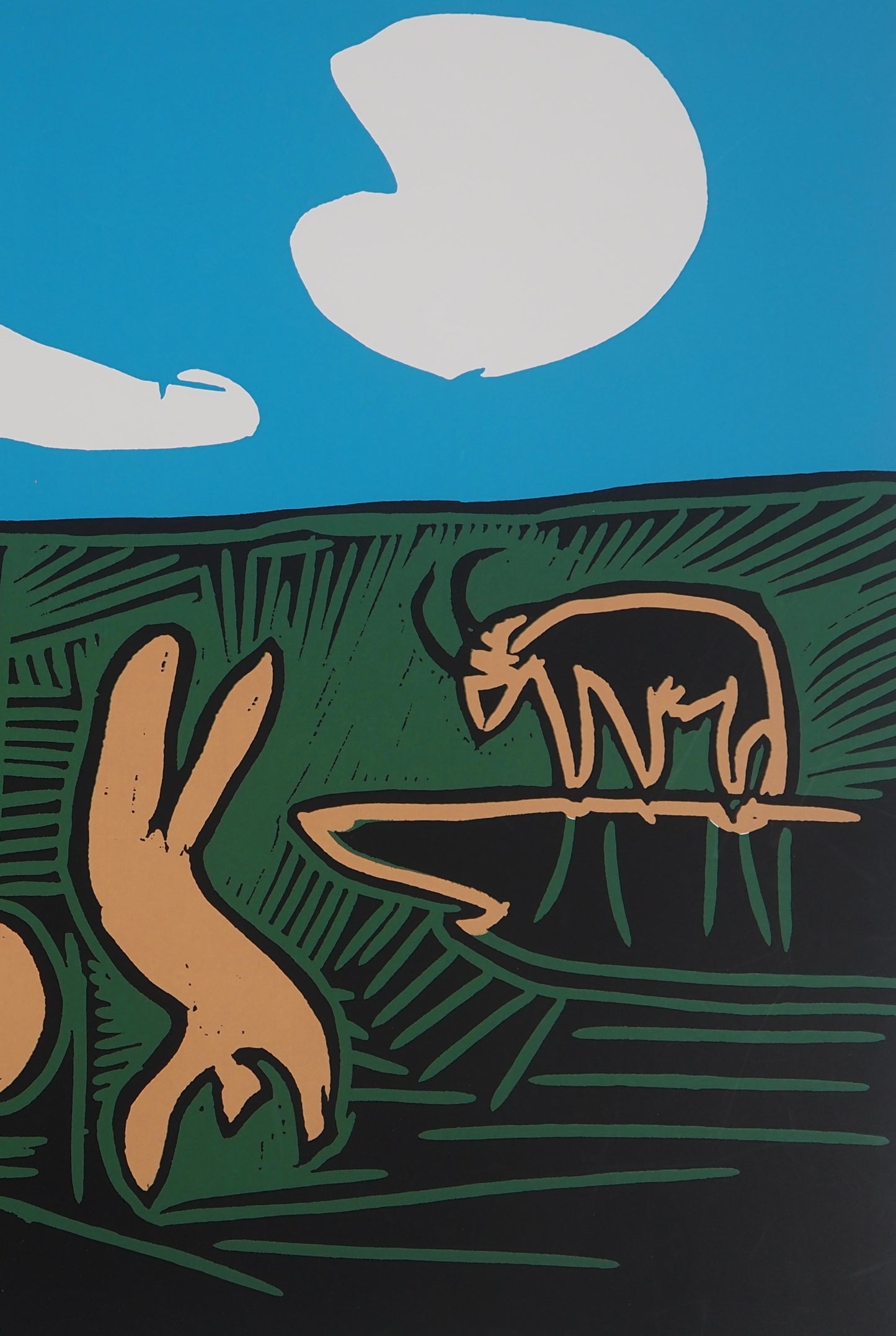 Pablo PICASSO : Bacchanale, danseurs et taureau - Linogravure