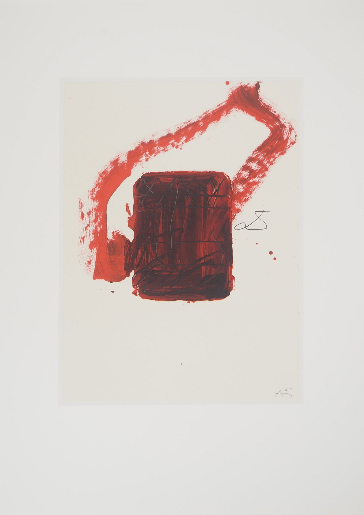 Antoni TAPIES : Composition à la boite rouge - Lithographie signée