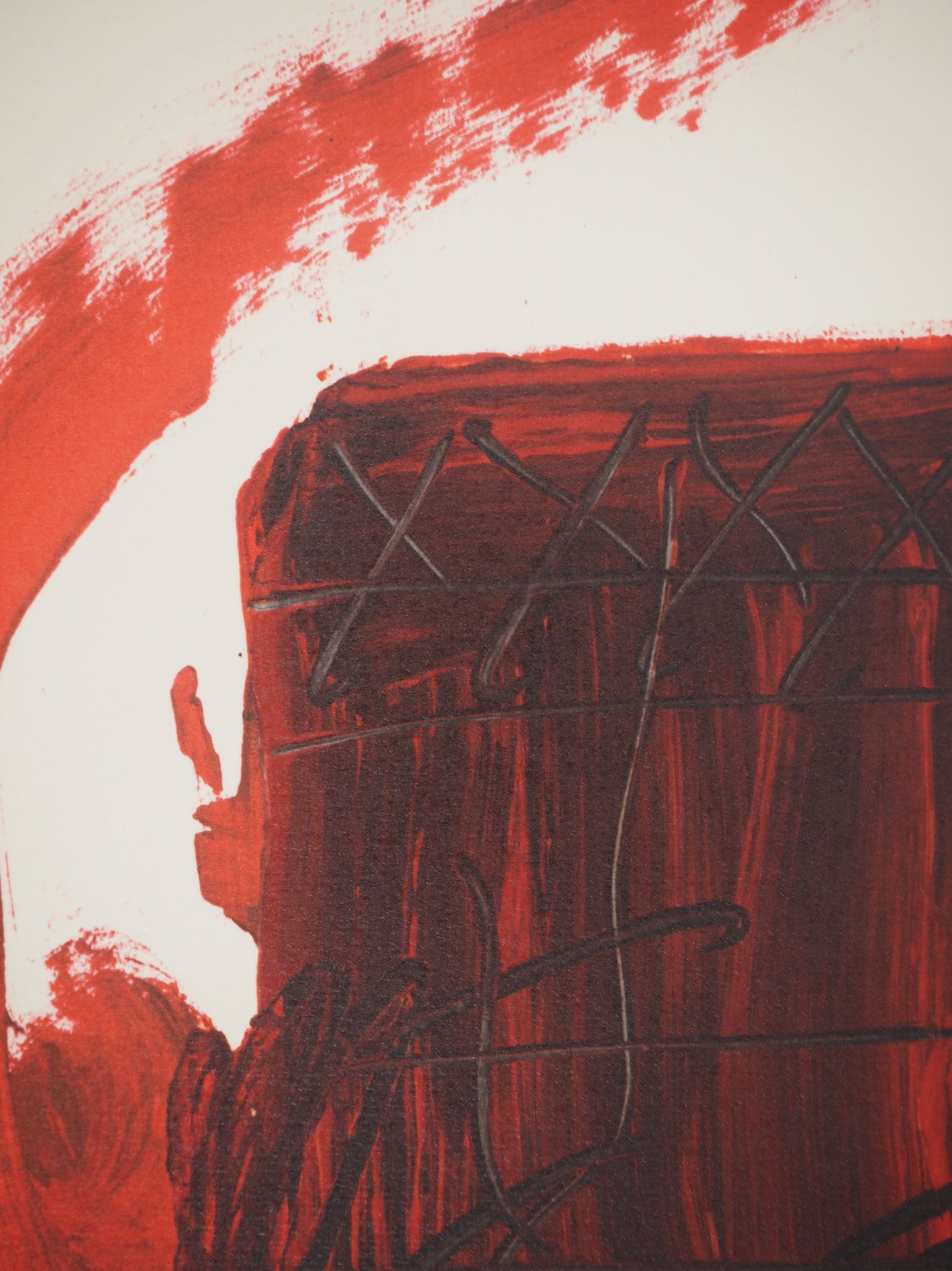 Antoni TAPIES : Composition à la boite rouge - Lithographie signée
