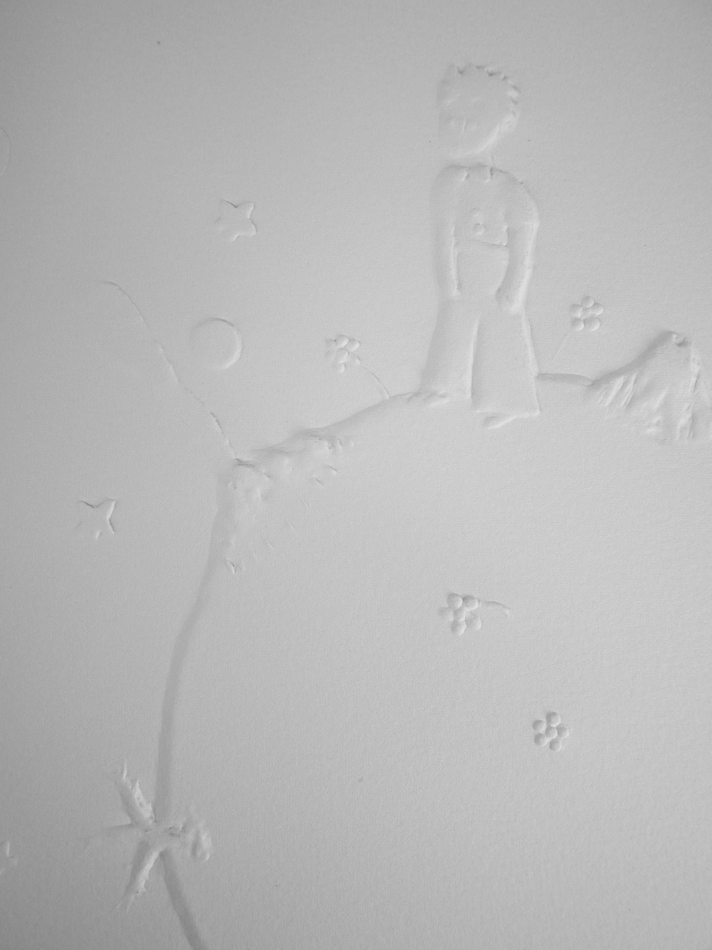 Antoine DE SAINT EXUPERY : Le petit prince sur l'astéroïde B612 - Gravure sur bois