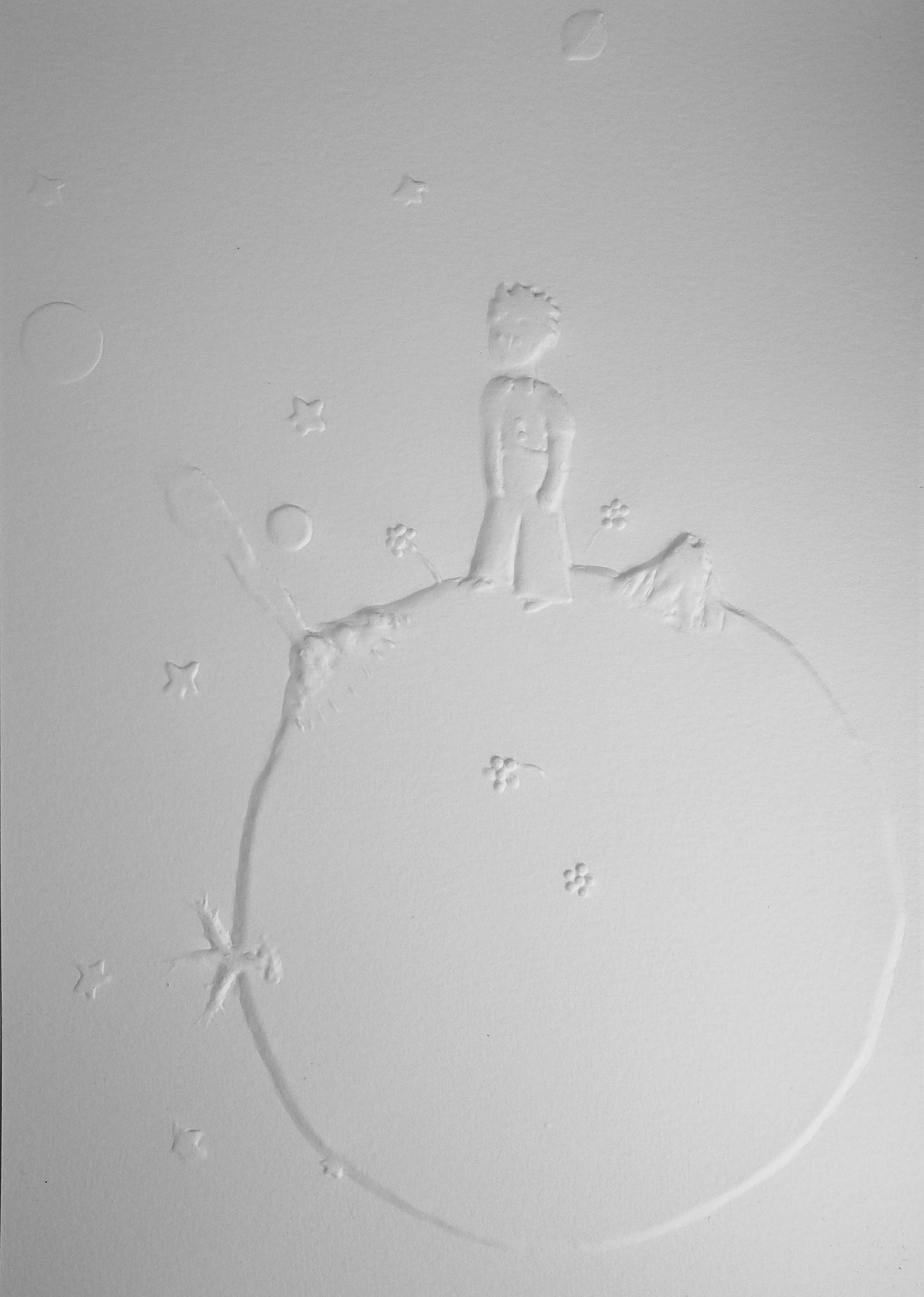 Antoine DE SAINT EXUPERY : Le petit prince sur l'astéroïde B612 - Gravure sur bois