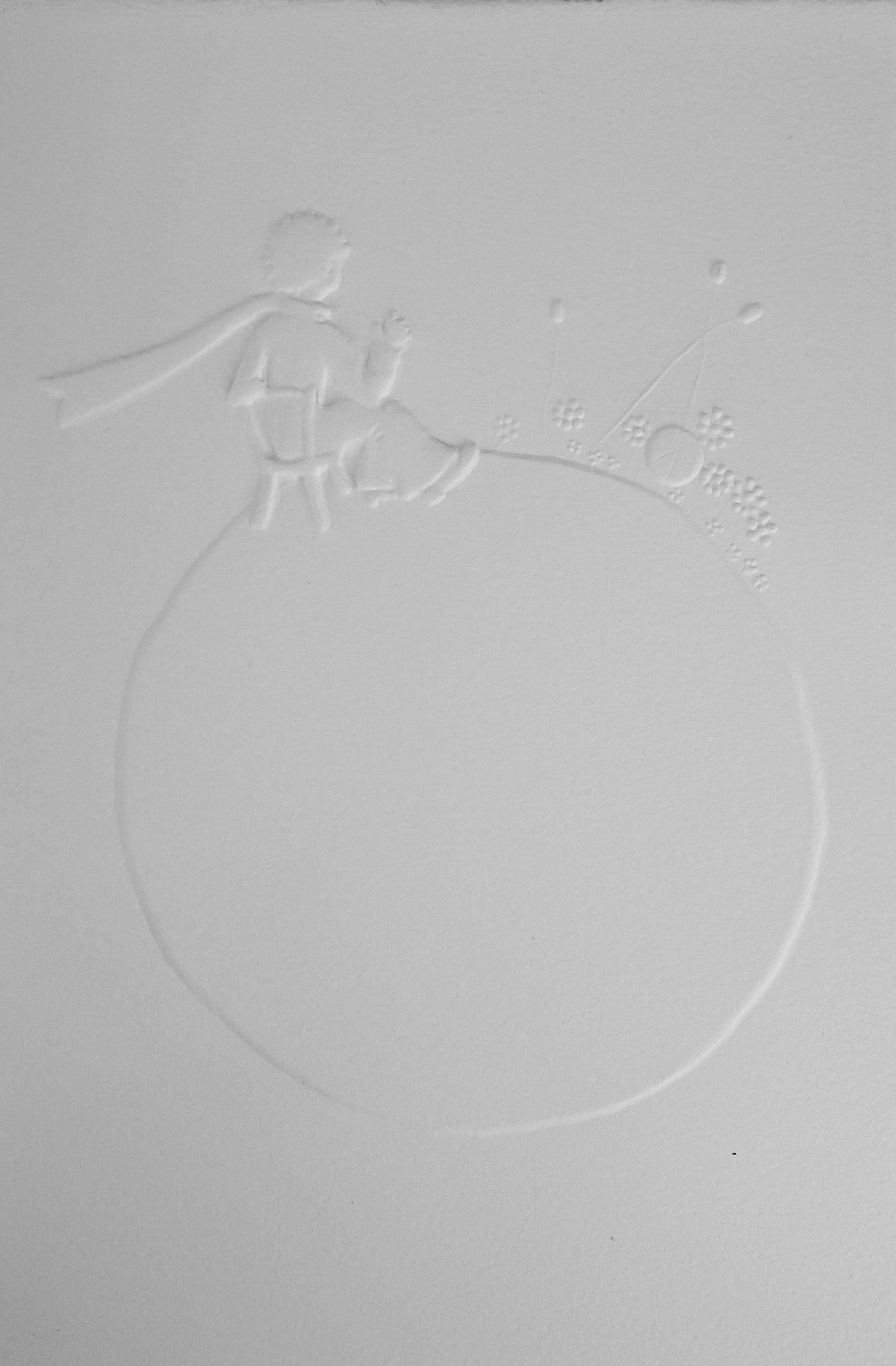 Antoine DE SAINT EXUPERY : Le petit prince regardant le coucher du soleil - Gravure sur bois