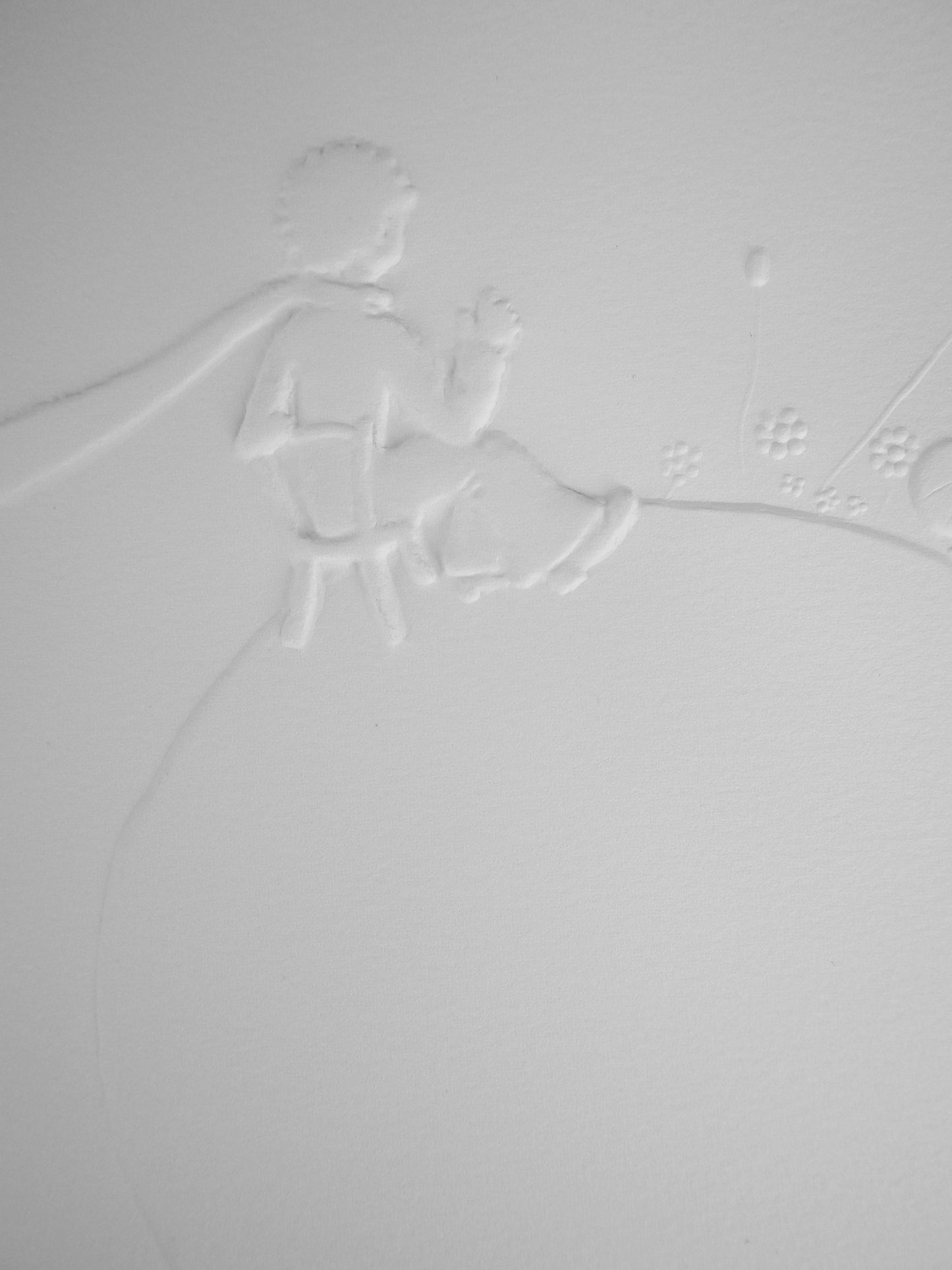 Antoine DE SAINT EXUPERY : Le petit prince regardant le coucher du soleil - Gravure sur bois