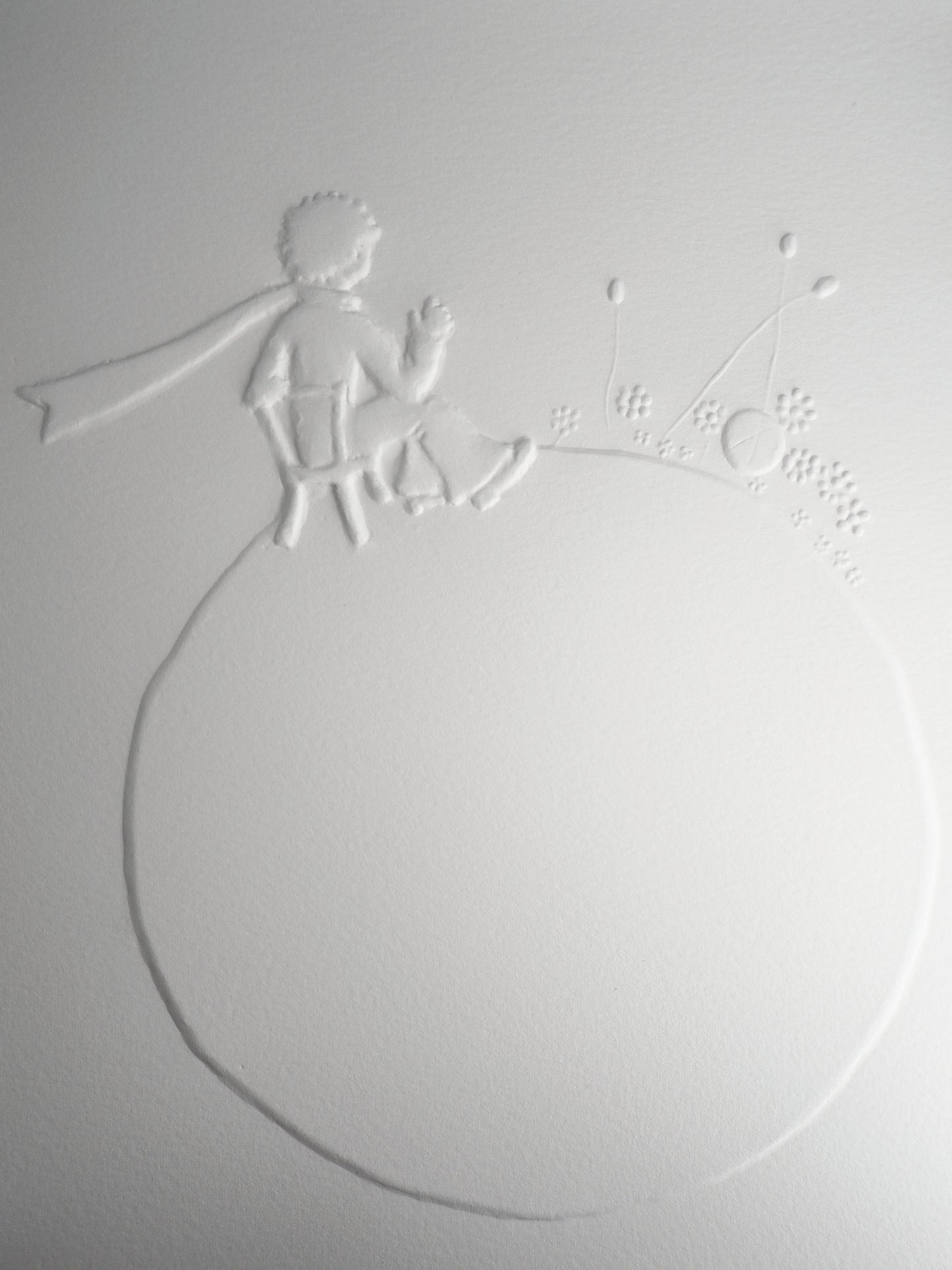 Antoine DE SAINT EXUPERY : Le petit prince regardant le coucher du soleil - Gravure sur bois