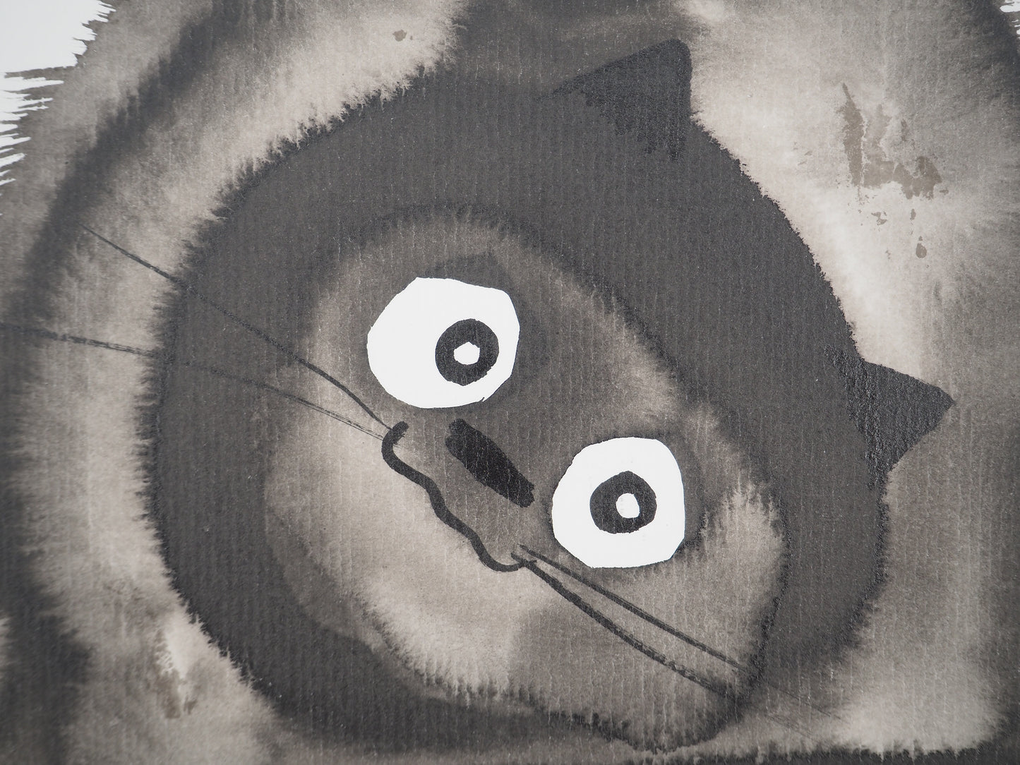 Laszlo TIBAY : Chat observant une coccinelle - Dessin original signé