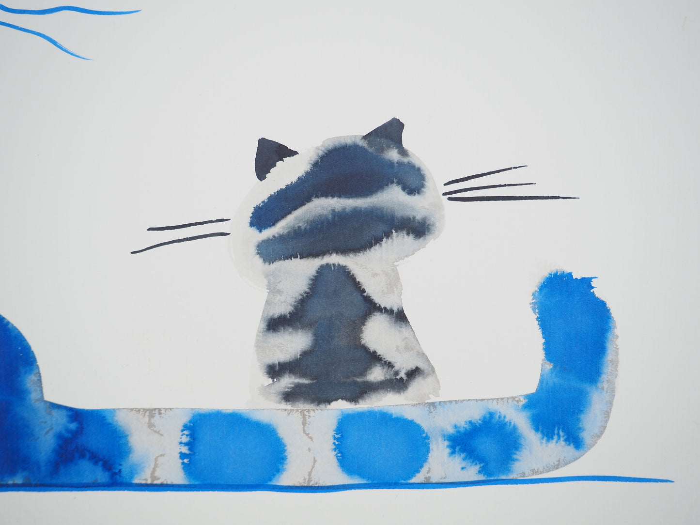 Laszlo TIBAY : Maman chat et son petit - Dessin original signé