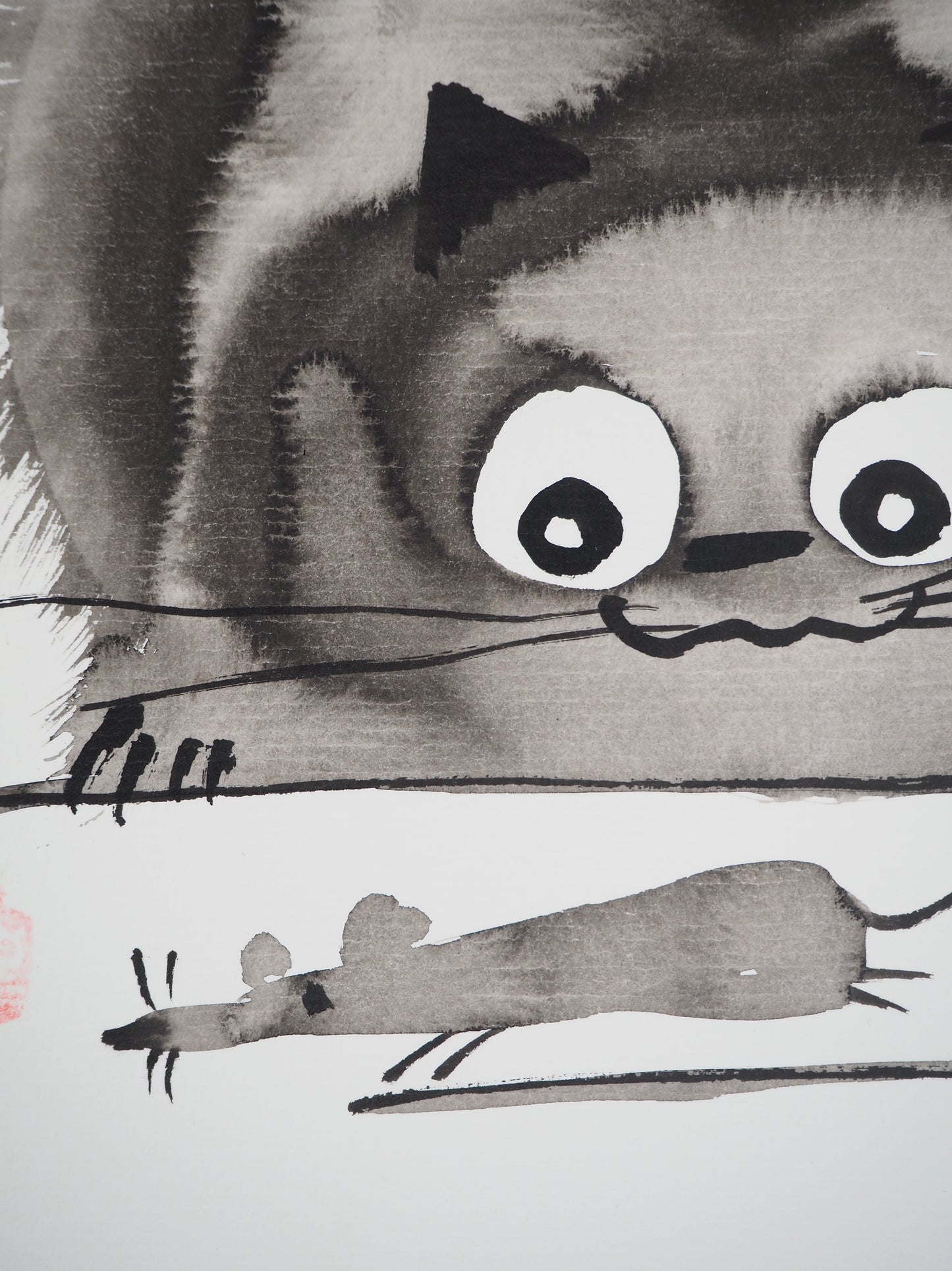 Laszlo TIBAY : Le chat et la souris - Dessin original signé
