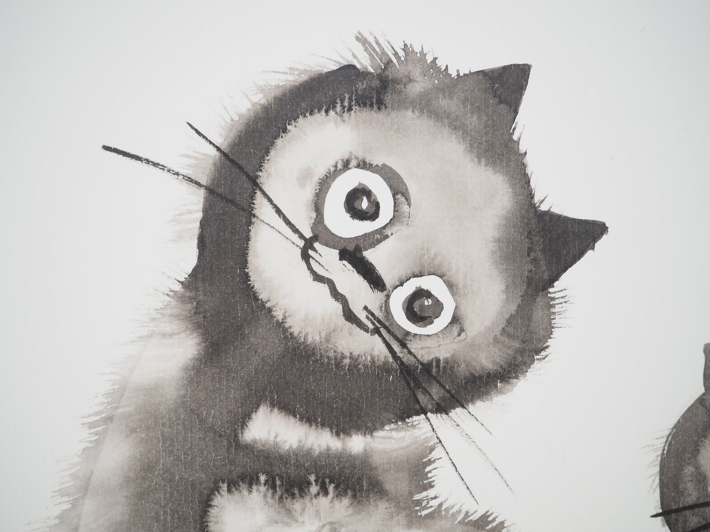 Laszlo TIBAY : Maman chat et son chaton - Dessin original signé