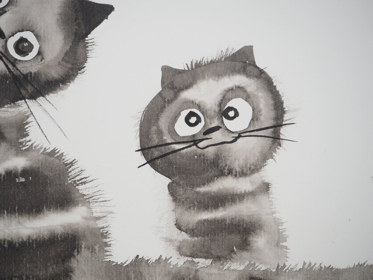 Laszlo TIBAY : Maman chat et son chaton - Dessin original signé