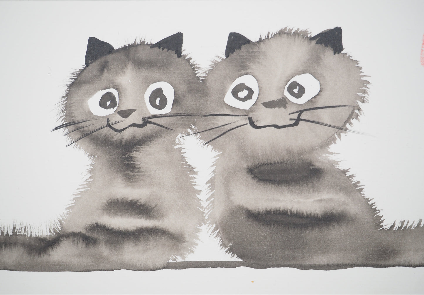 Laszlo TIBAY : Deux chatons heureux - Dessin original signé