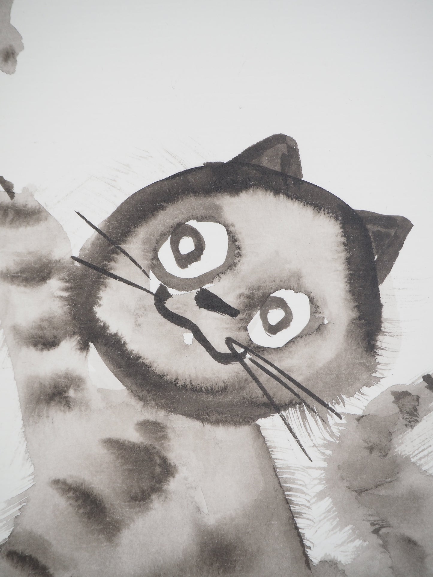 Laszlo TIBAY : Chaton jouant avec un papillon - Dessin original signé