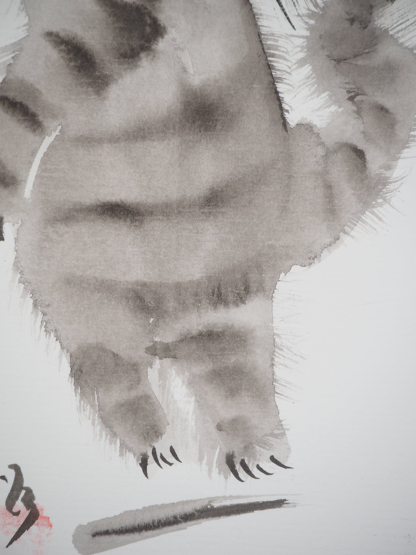 Laszlo TIBAY : Chaton jouant avec un papillon - Dessin original signé
