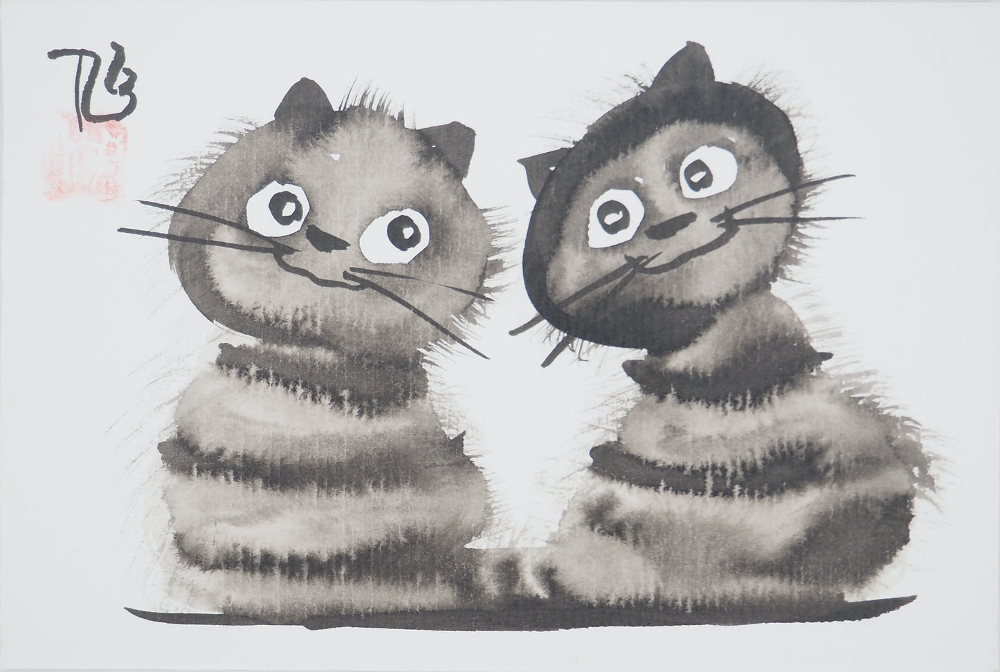 Laszlo TIBAY : Chatons complices - Dessin original signé