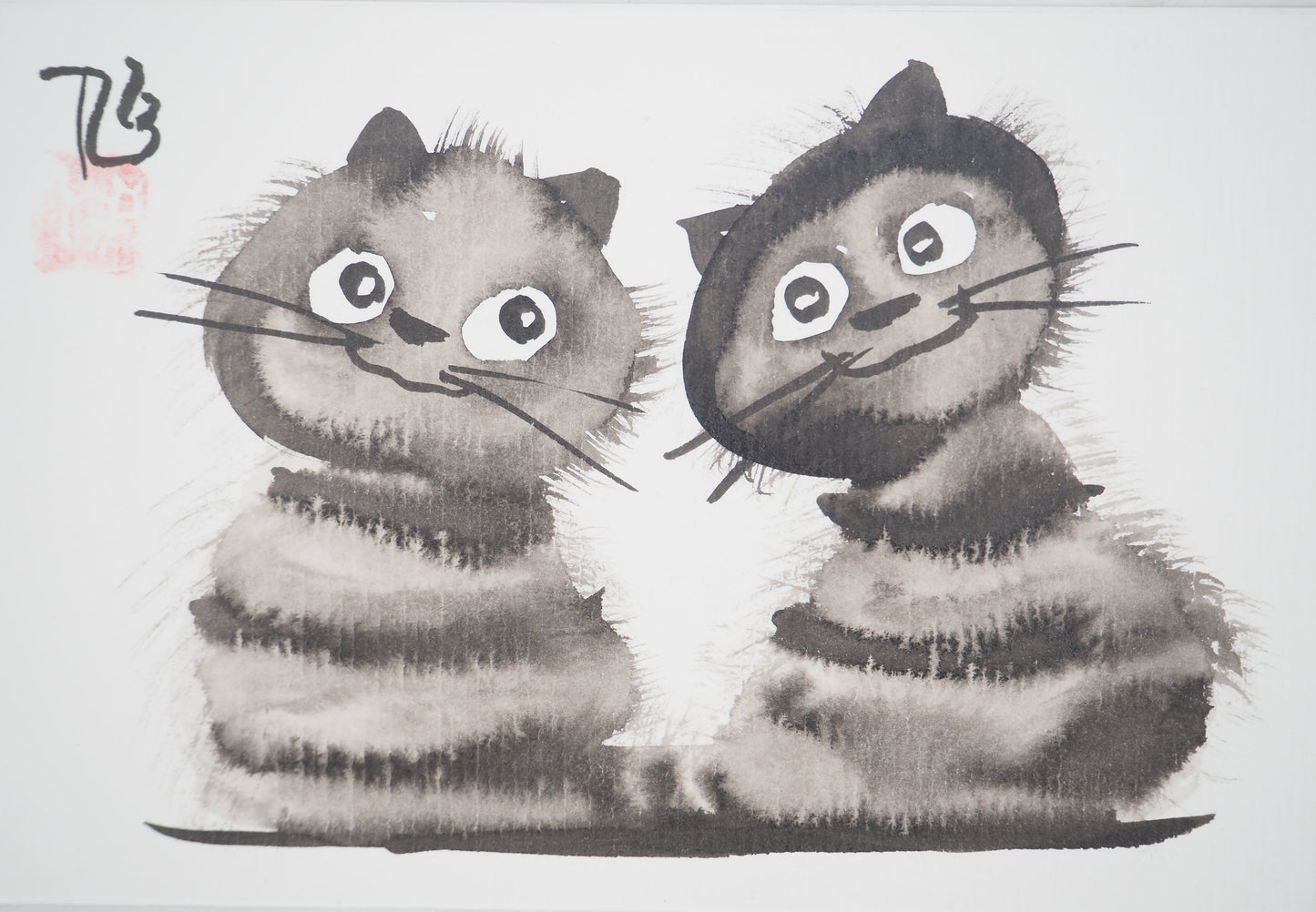 Laszlo TIBAY : Chatons complices - Dessin original signé