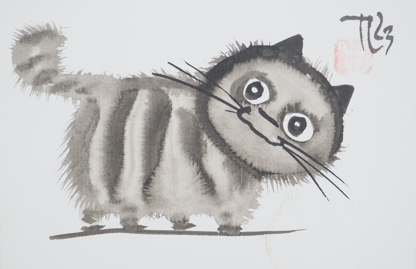 Laszlo TIBAY : Chaton observateur - Dessin original signé