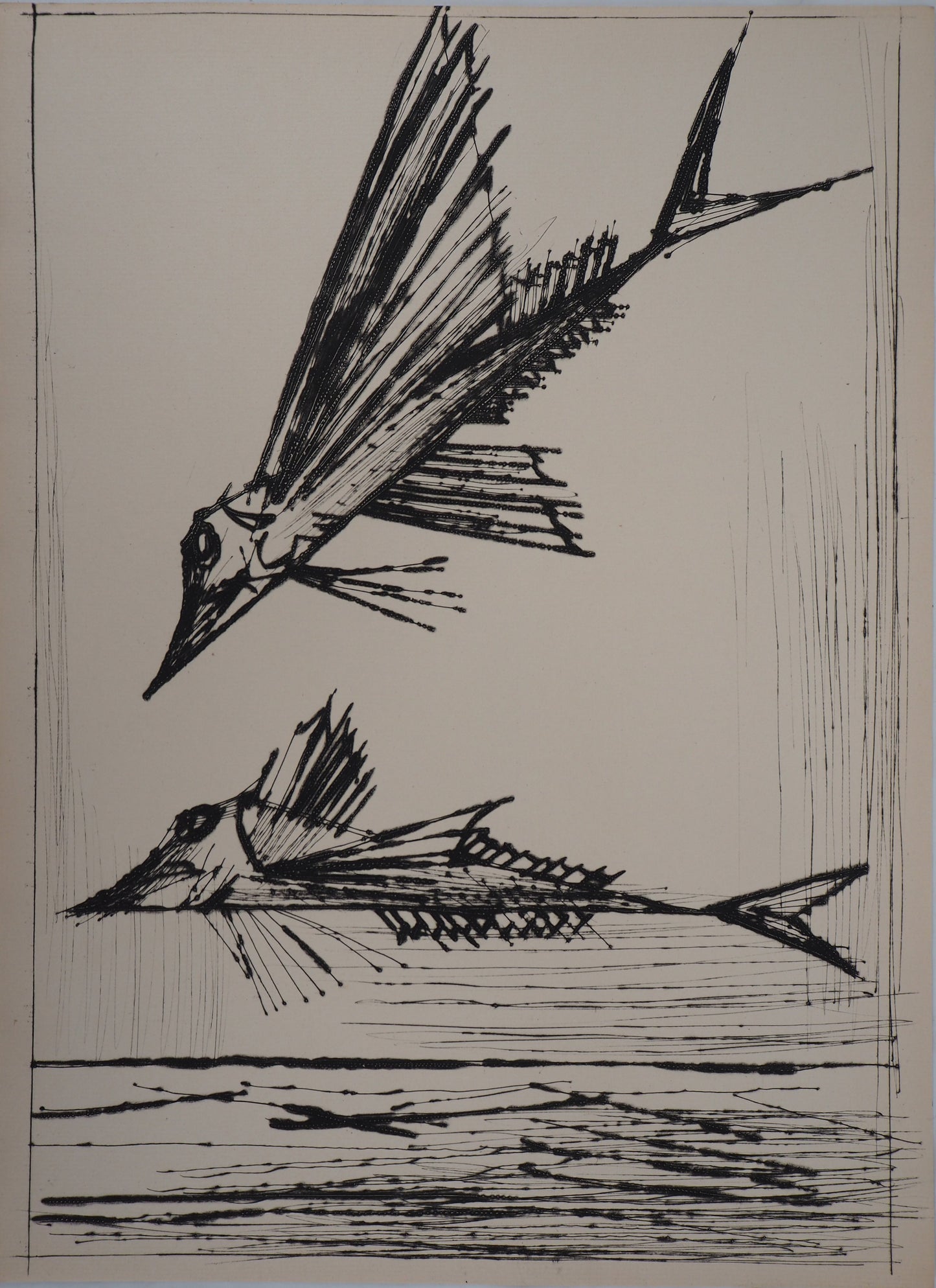 Bernard BUFFET : Poissons volants - Gravure originale