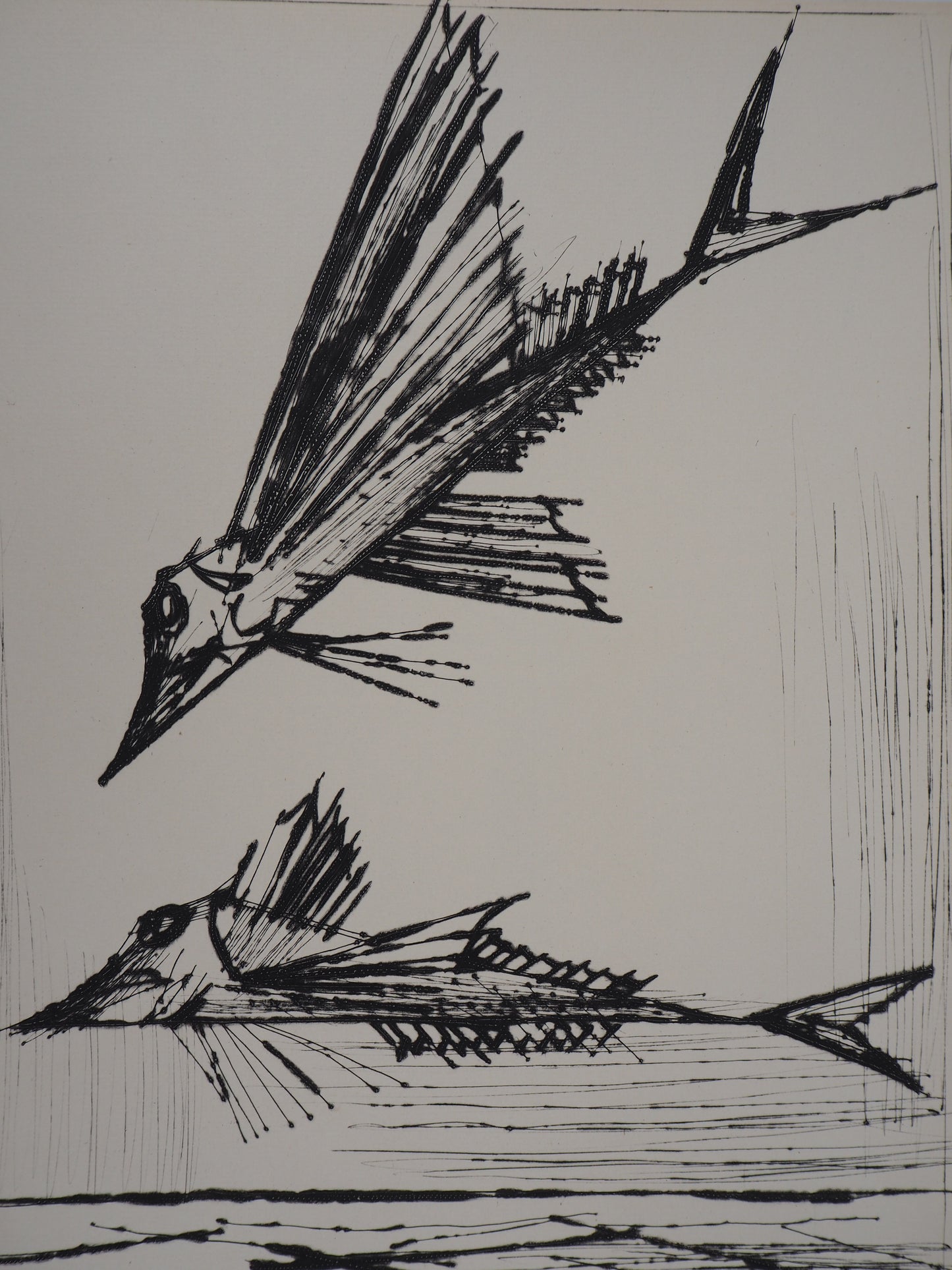 Bernard BUFFET : Poissons volants - Gravure originale