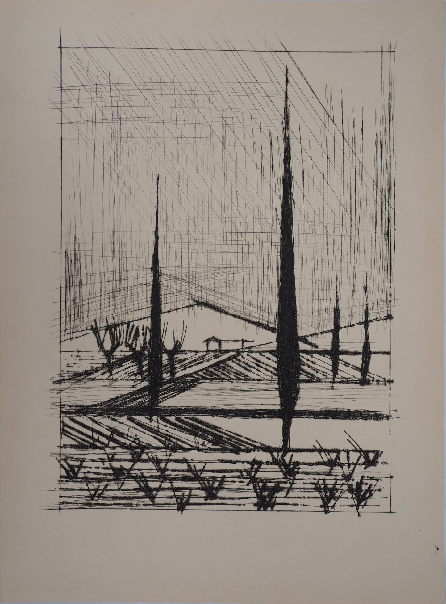 Bernard BUFFET : Paysage Italien - Gravure originale