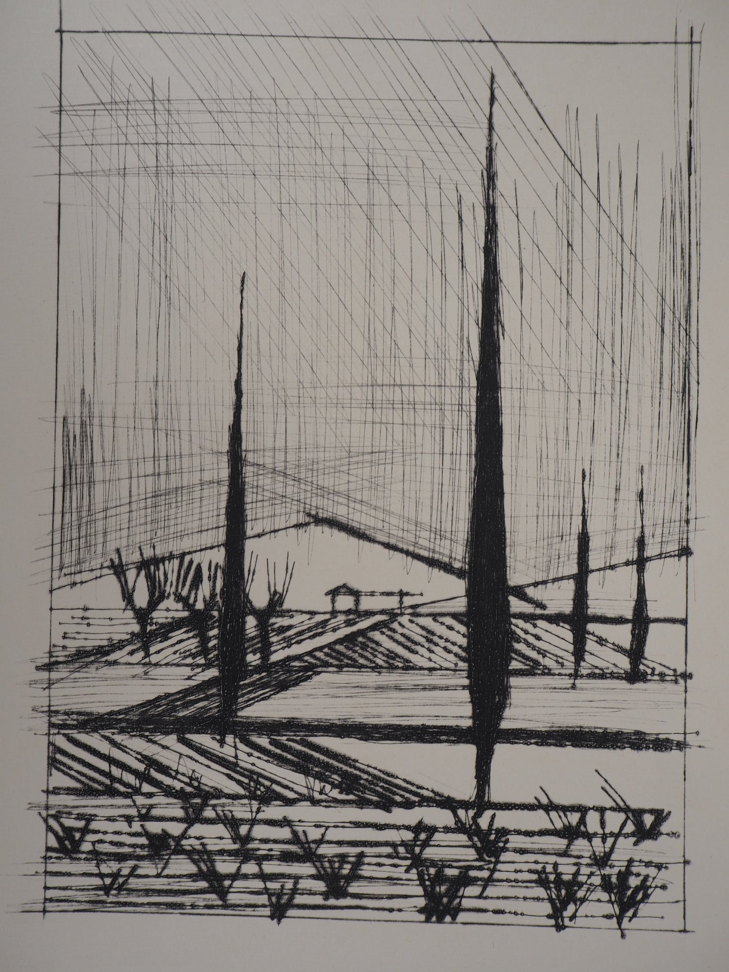 Bernard BUFFET : Paysage Italien - Gravure originale