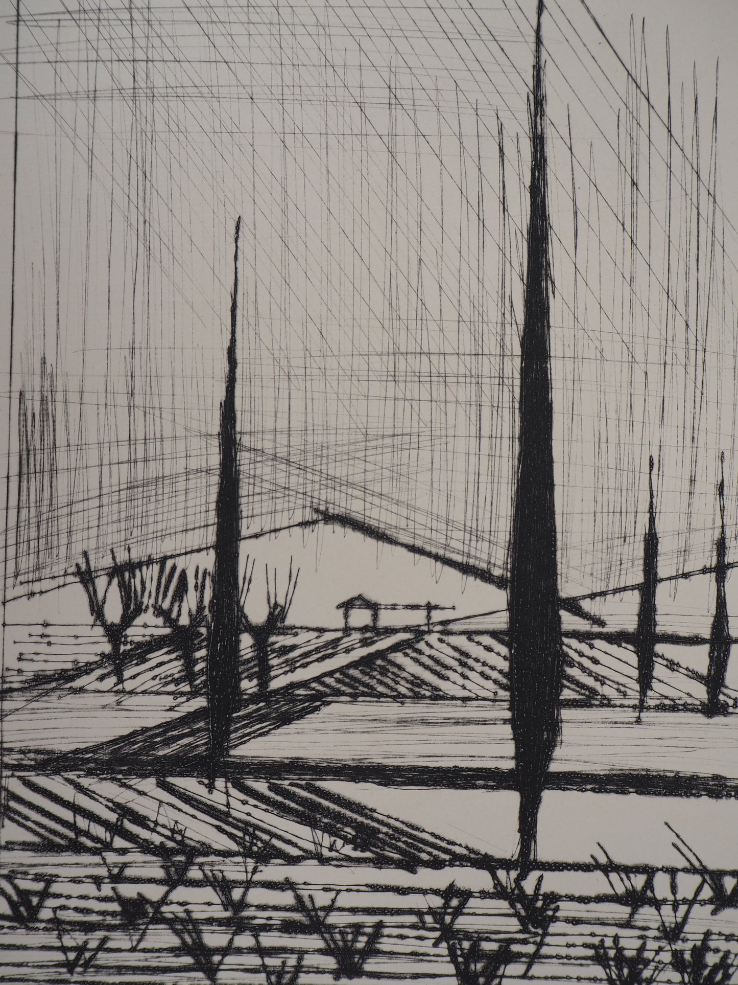 Bernard BUFFET : Paysage Italien - Gravure originale