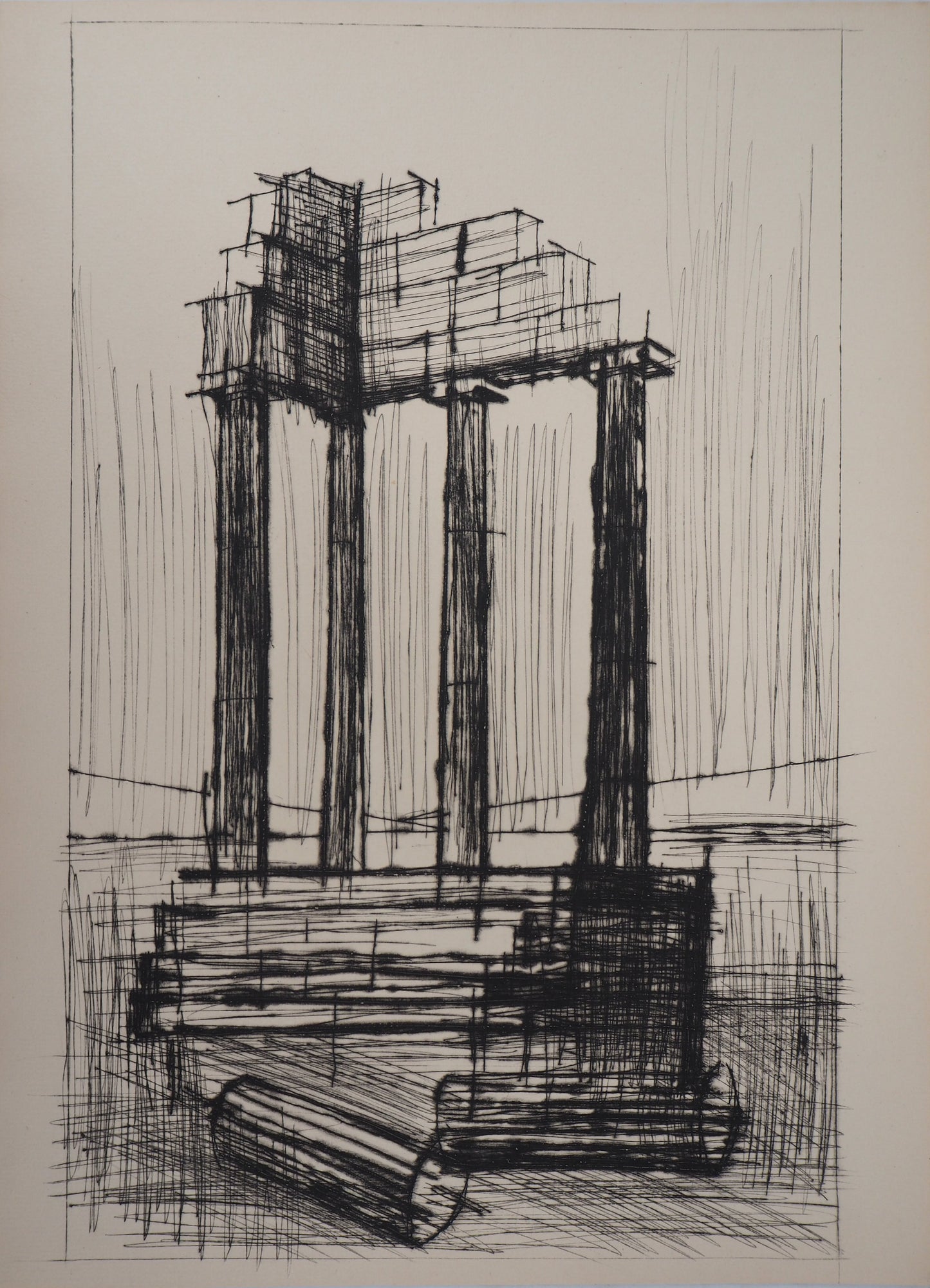Bernard BUFFET : Temple en Ruine (Pompéi) - Gravure originale