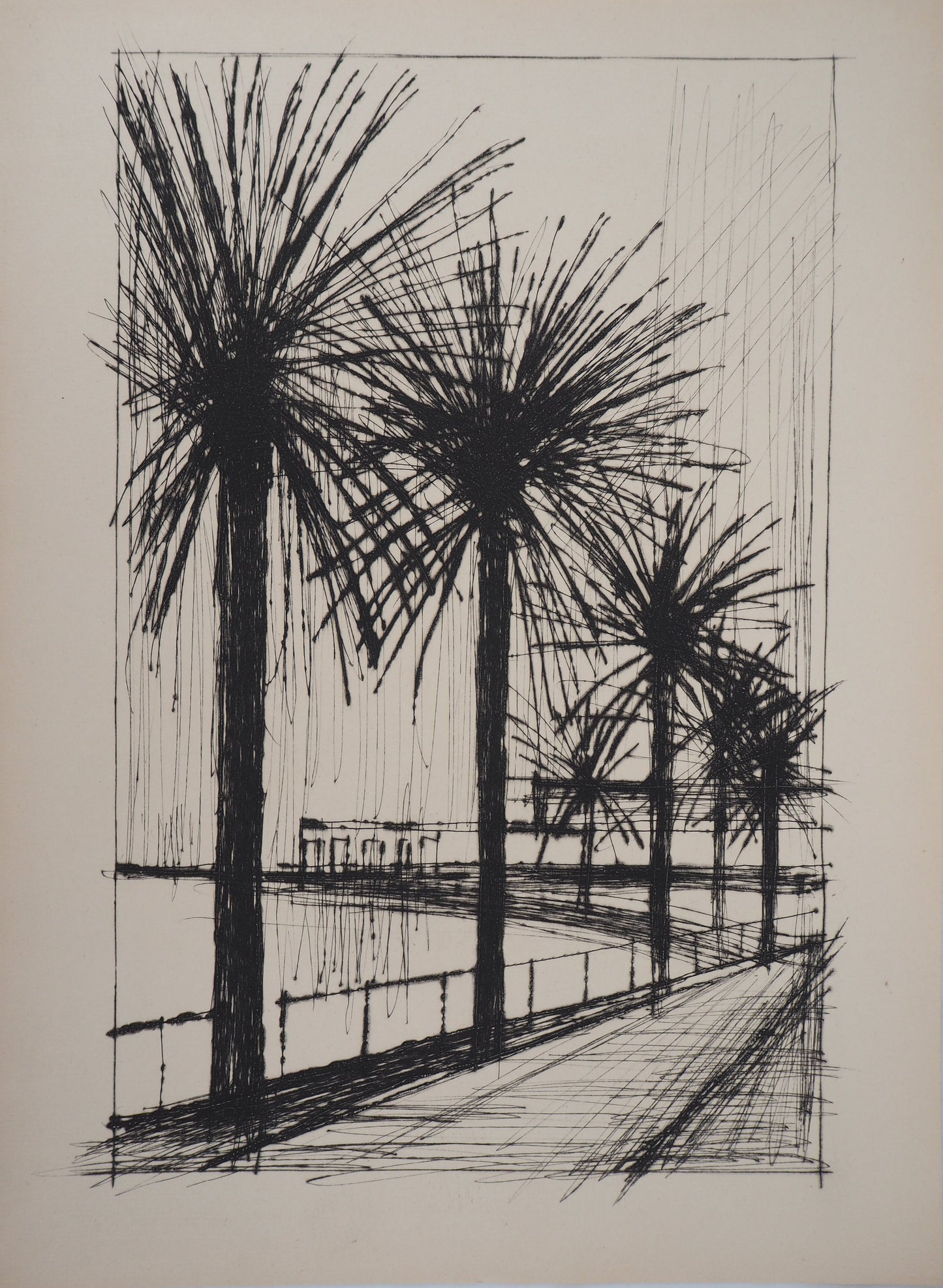 Bernard BUFFET : Palmiers le long de la plage - Gravure originale