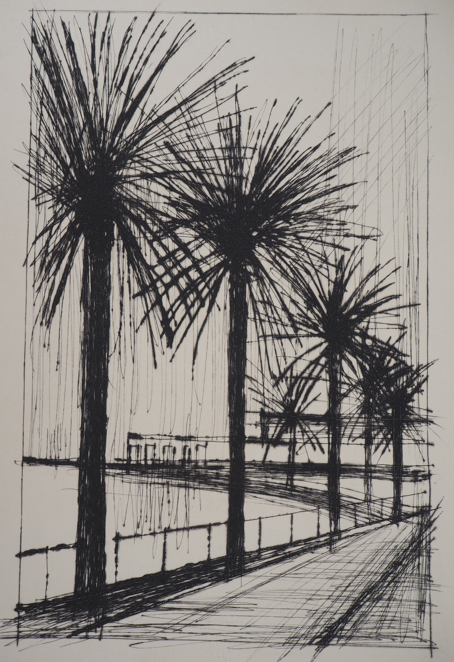 Bernard BUFFET : Palmiers le long de la plage - Gravure originale