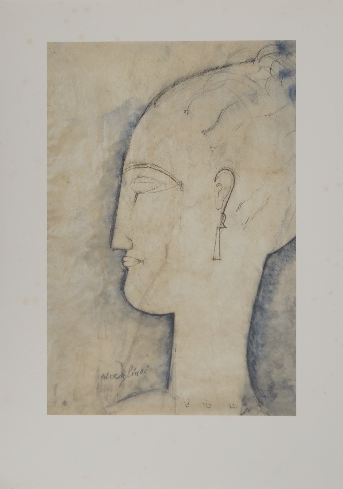Amedeo MODIGLIANI : Cariatide de profil en bleu - Lithographie signée