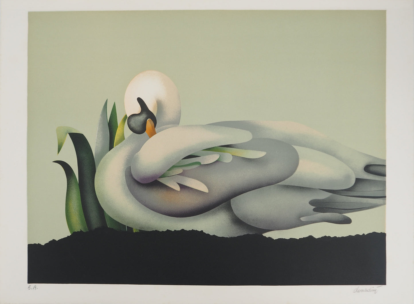 Jean Paul DONADINI : Le cygne assoupi - Lithographie Originale Signée