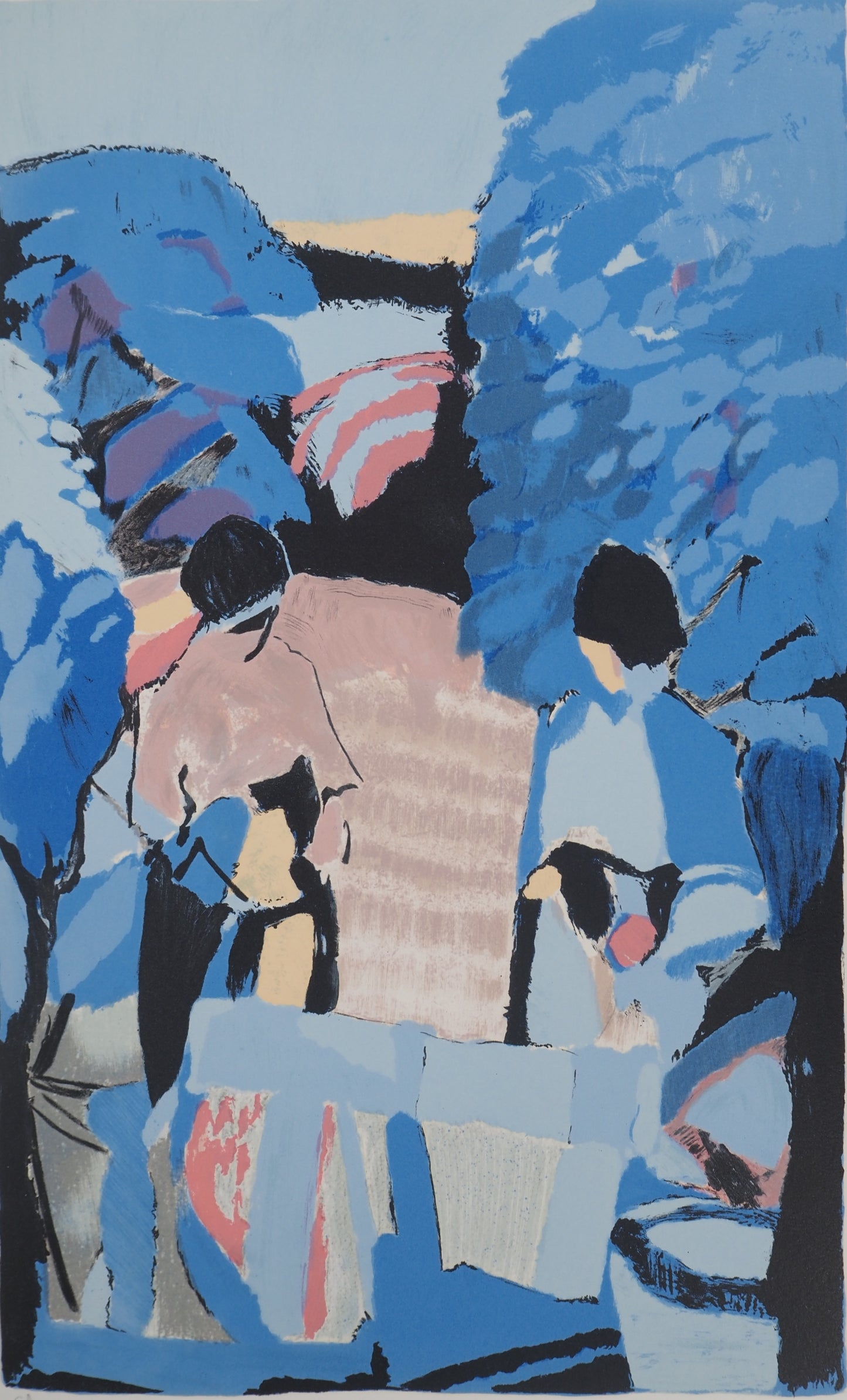 Gabriel GODARD : Promenade en forêt - Lithographie originale signée