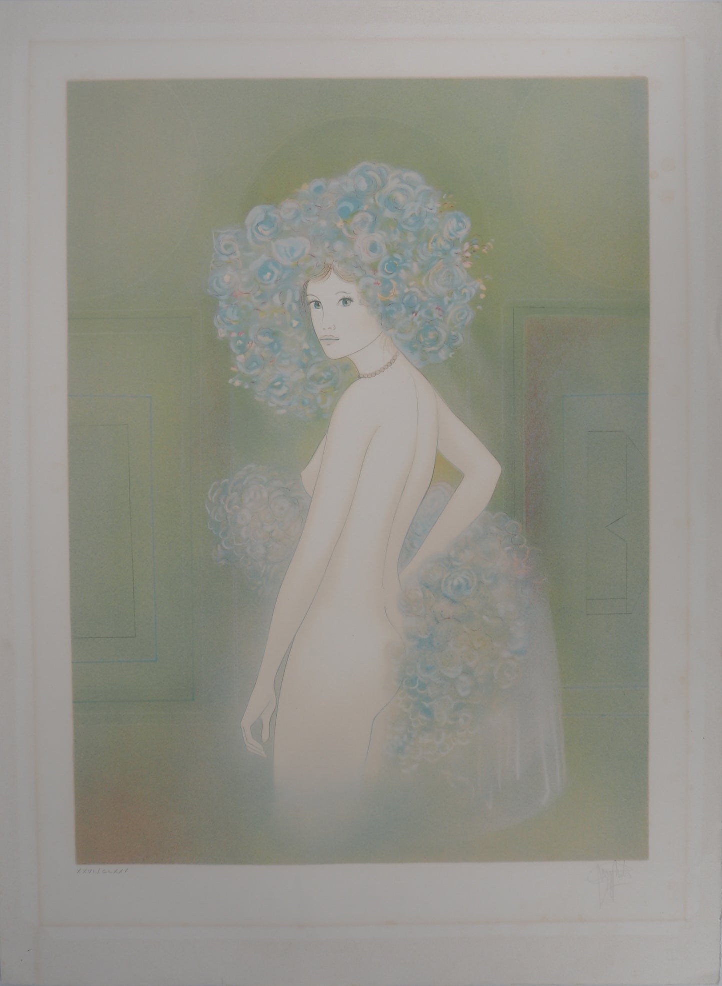 Guy RIBES : Nu aux fleurs - Lithographie originale signée